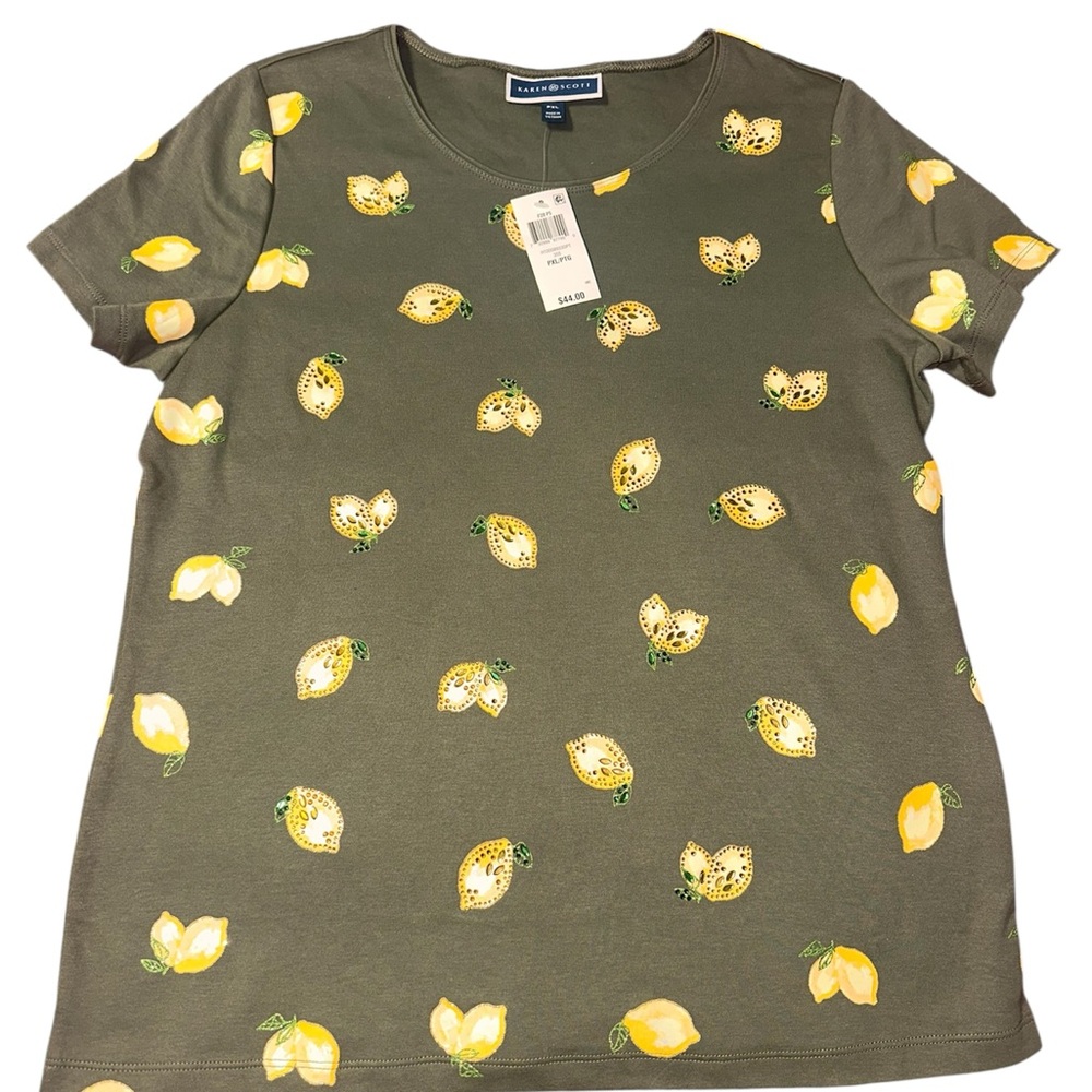 NEW WITH TAGS Karen Scott PXL Lemon Print T-Shirt